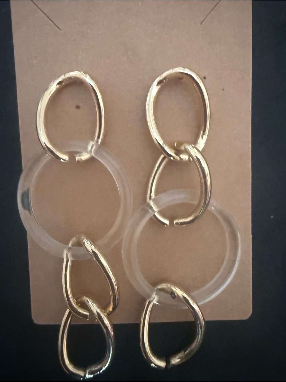 Gold and Clear Link Drop Earrings - Women Jewelry